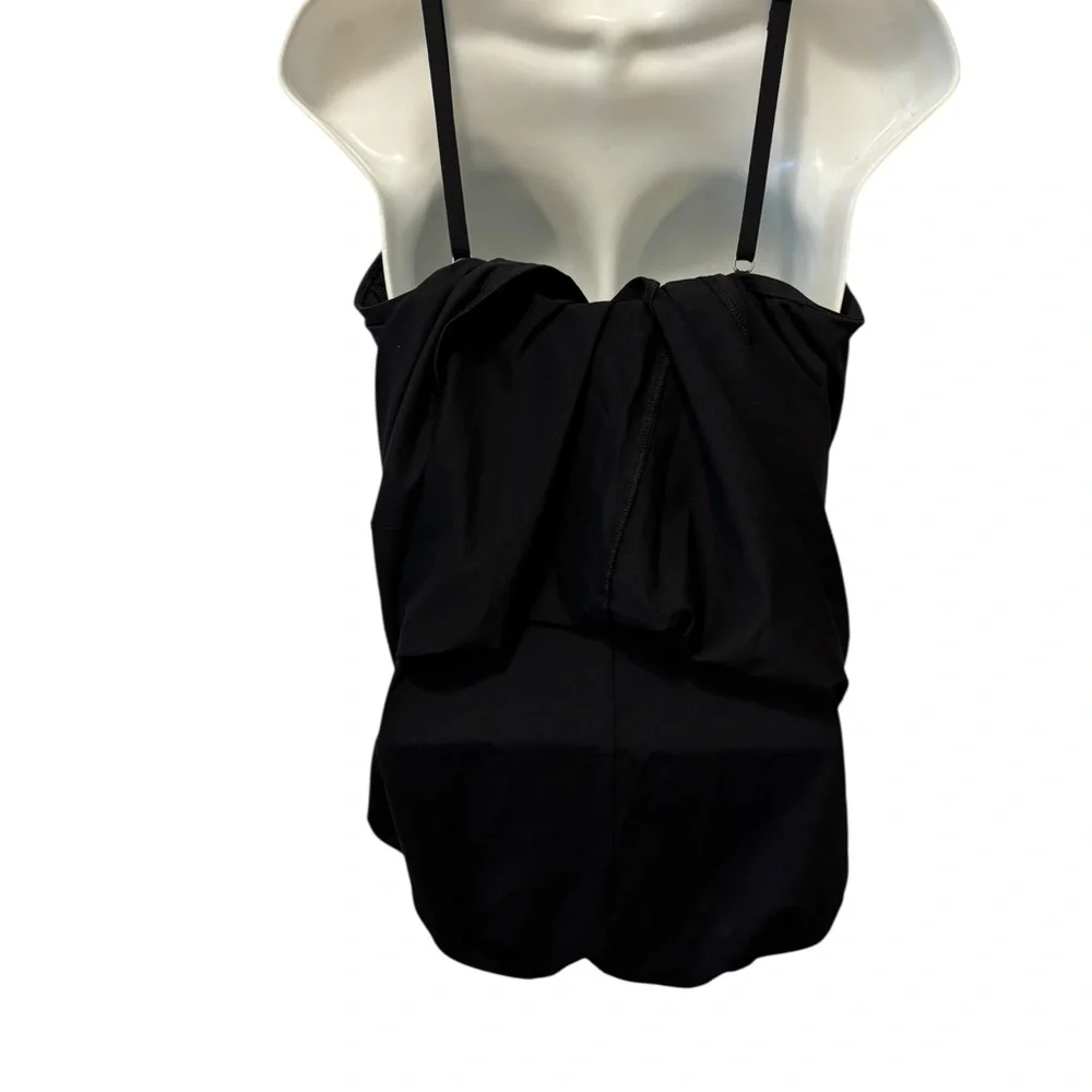 Lands End Black Swim Dress Sz 14 Light Padded Bra Ruched Bust Attached Panty
